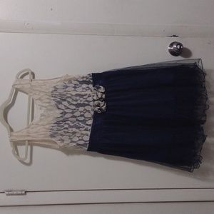 Rye Navy Blue & Cream Lace Top Tulle Bottom  Cocktail Party Dress!